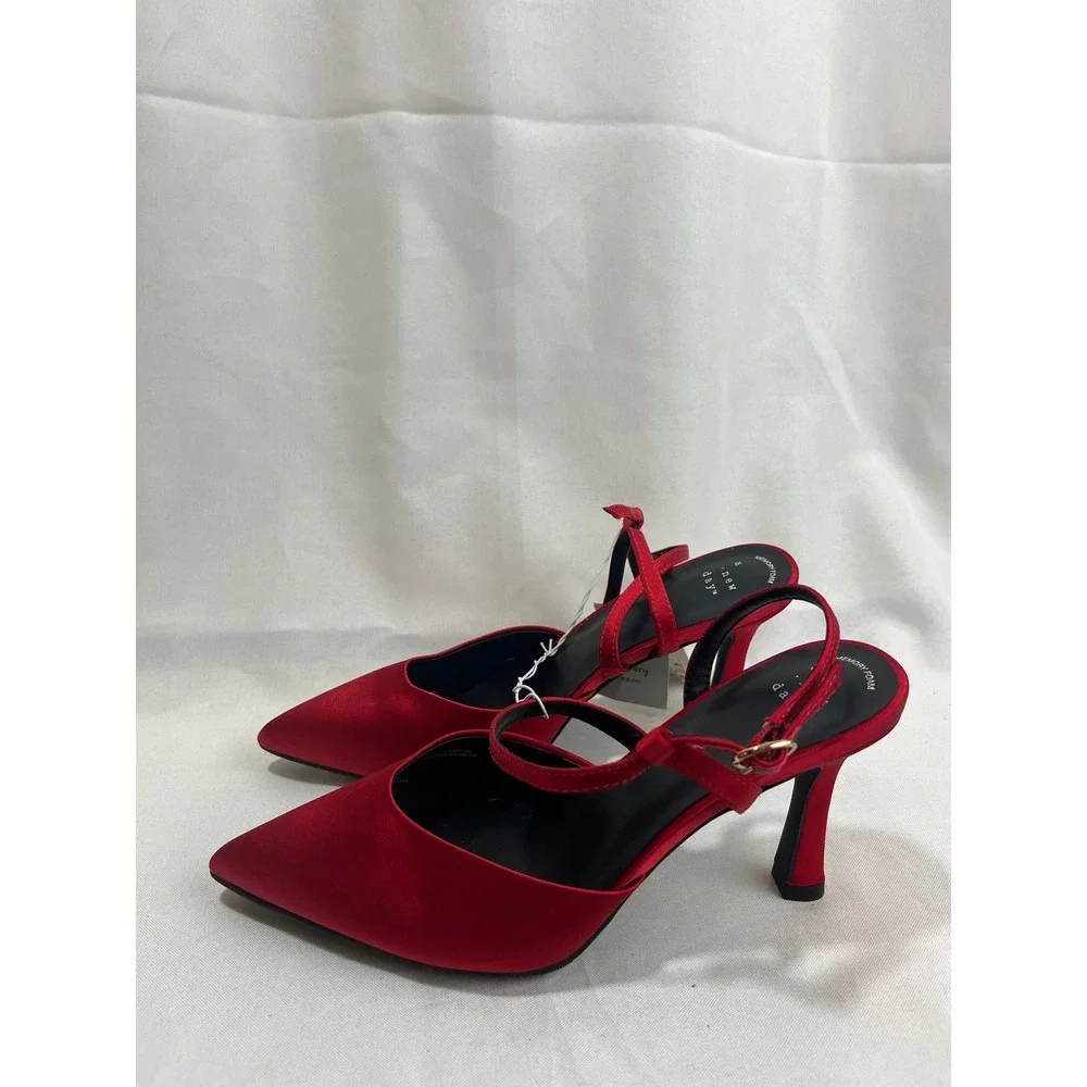 A New Day Womens Red Satin Pointed Toe Mary Jane Stiletto Heels Size 7 NWT